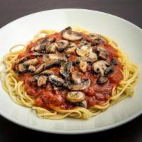 Mushroom Sauce · Our from scratch Marinara Sauce topped with freshly sautéed seasoned mushrooms. Served over ...