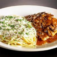 Chicken Marsala · A freshly seasoned breast of tender chicken with a Mushroom and Marsala Wine Sauce. Served a...
