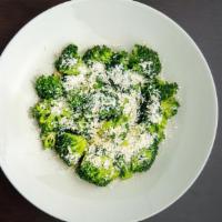 Small Broccoli (Serves 1-2) · Fresh broccoli cooked to perfection topped with our famous Mizithra cheese & browned butter..