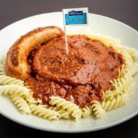 Italian Sausage With Meat Sauce · Zesty sausage served with our from scratch Rich Meat Sauce served over gluten friendly fusil...