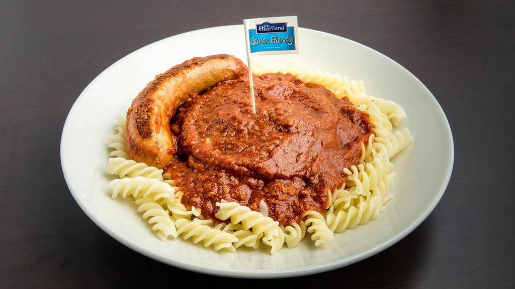 Italian Sausage With Meat Sauce · Zesty sausage served with our from scratch Rich Meat Sauce served over gluten friendly fusilli pasta cooked to perfection.
