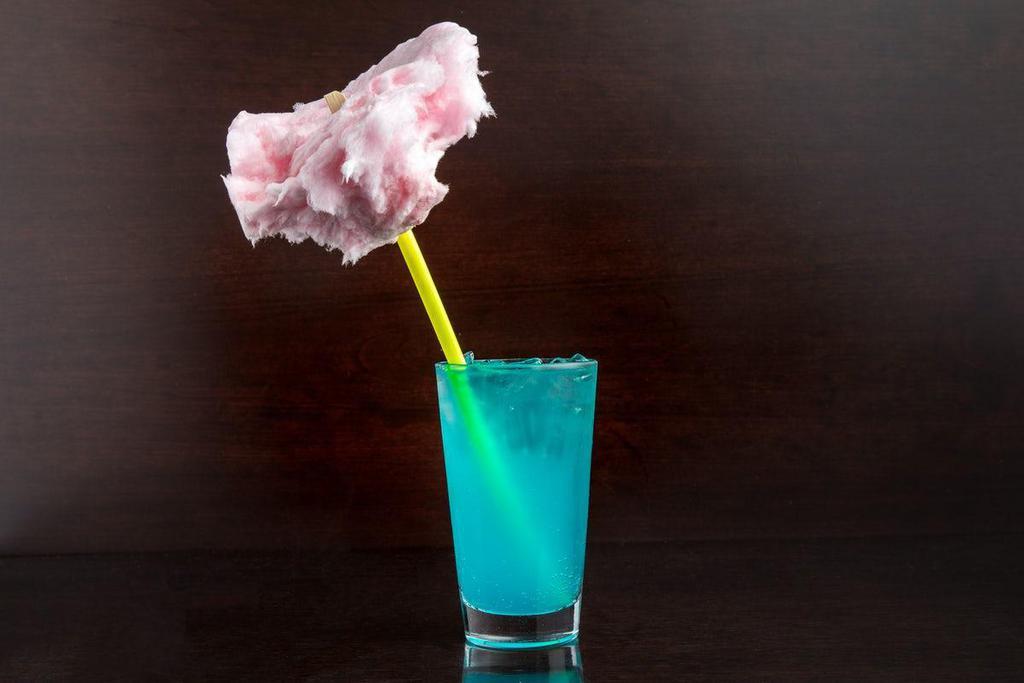 Cotton Candy Limeade · Cotton candy syrup, Sprite, and a hint of fresh lime served on ice for a refreshing treat. Garnished with real cotton candy!