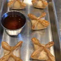 Crab Rangoon · 5 pieces. Crab meat, cream cheese, water chestnut served with sweet chili sauce