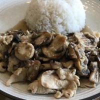 Stir Fry Garlic · Stir fry garlic and mushroom with ping yang's house sauce.