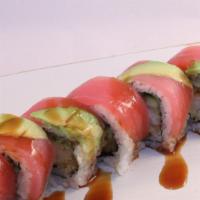 Golden Gate · Spicy crab meat, cucumber + tuna, avocado.

Consuming raw or undercooked meats, poultry, sea...