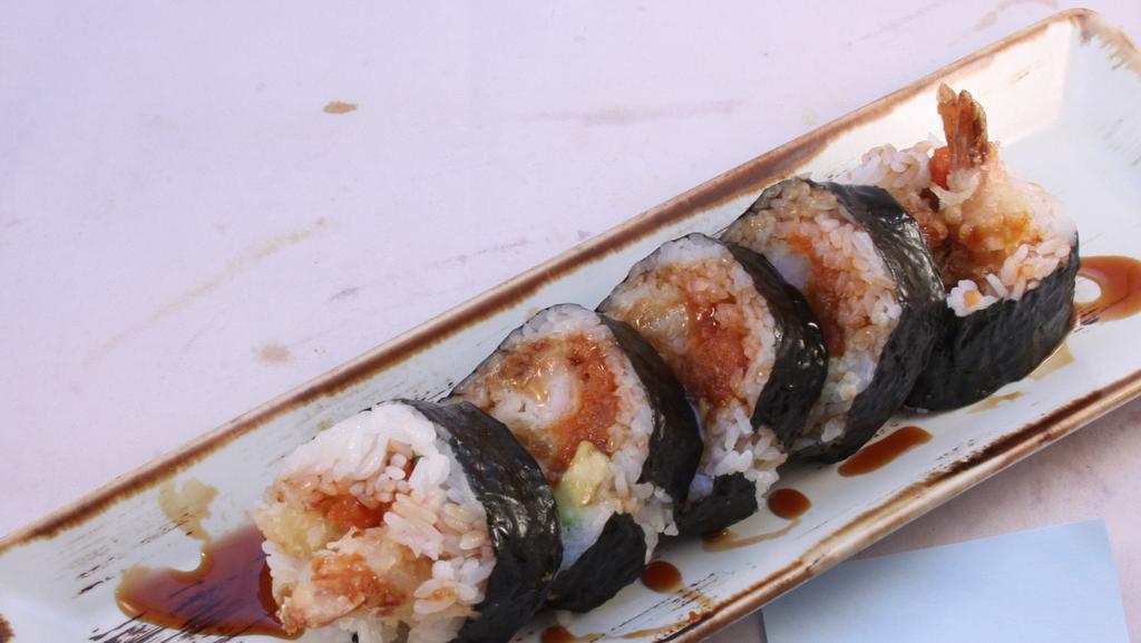 Rose Roll · Shrimp tempura, spicy tuna, avocado,

Consuming raw or undercooked meats, poultry, seafood, shellfish or eggs may increase your risk of foodborne illness, especially if you have certain medical conditions.