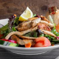 Cobb Salad · Organic mixed greens, roma tomatoes, cucumbers, carrots, red onions, bacon, chicken and avoc...
