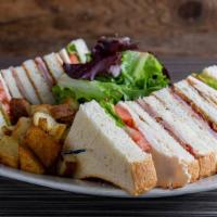 The Clubhouse · Smoked turkey, ham, bacon, lettuce, tomatoes, and mayo. Serve on wheat, rye, or sourdough.