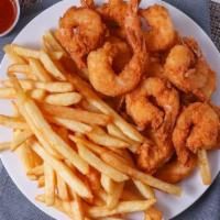 Jumbo Shrimp · Served with fries and bread.
