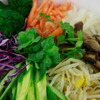 M-11. Bibimbap · Rice topped with fresh assorted vegetables served with Korean chili paste.