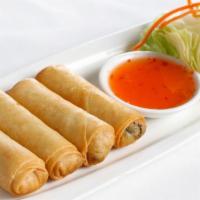 Vegetarian Egg Rolls · Four pieces. Vegetarian egg rolls stuffed with silver noodles, black mushrooms faro, cabbage...