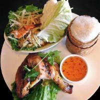 Lers Ros Special Combination Plate · Medium spicy Green Papaya Salad with Grilled Shrimps, BBQ Chicken Thigh (bone-in) and Sticky...