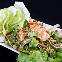 Grilled Shrimps Salad · Grilled shrimps with chili, cilantro, shallot, lemongrass, sweet chili paste, fresh Thai chi...