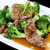 Beef Broccoli · Beef stir-fried with broccoli in bean sauce.