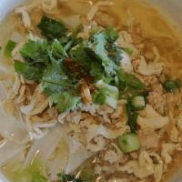 Chicken Noodle Soup · Ground chicken, sliced chicken, bean sprout and rice noodle.