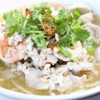 Combination Noodle Soup · A Combination Noodle soup with sliced pork, ground pork, sliced fish cake, fish ball, calama...