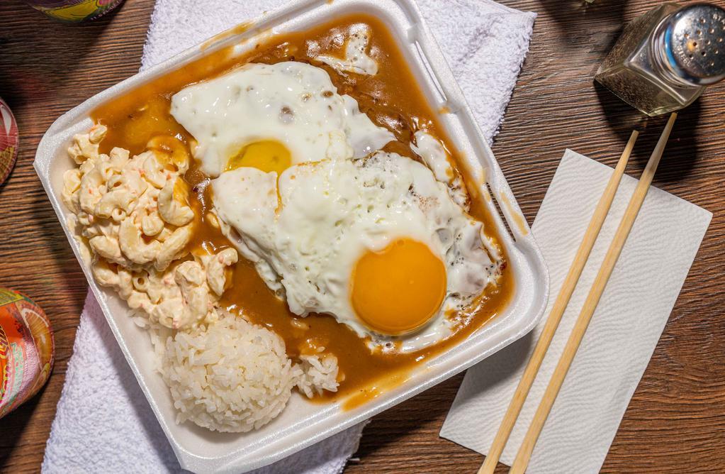 Loco Moco (Mini) · Savory  hamburger patties over rice covered with brown gravy and topped with eggs. Served island style... A local favorite.