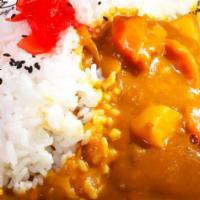 Curry Rice · Japanese style chicken curry over rice with pickles and soft-cooked egg.