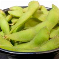 Edamame · Vegetarian. Soybeans in the pod, steamed and served with salt.