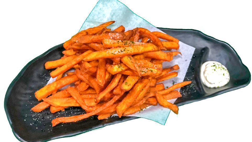 Sweet Potato Fries · Vegetarian.Appetizing SWEET POTATO FRIES with flavored sauce