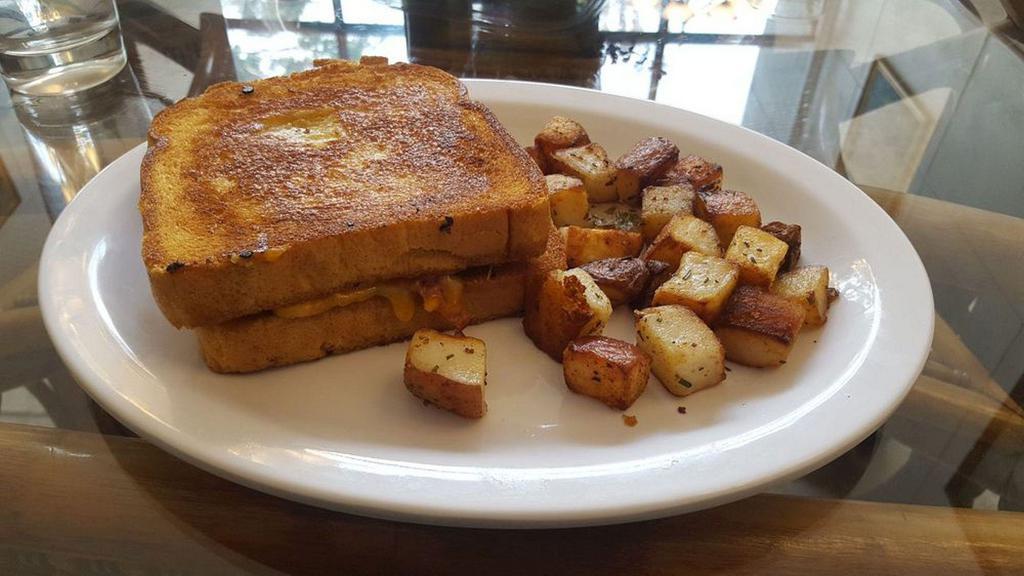 Gold Rush Melt · A grilled cheese sandwich with unknown amounts or types of cheese, bacon, and sausage. . . . May the force be with youuuuuuu. Make it smelted! (add a chicken or duck egg) for an additional charge.