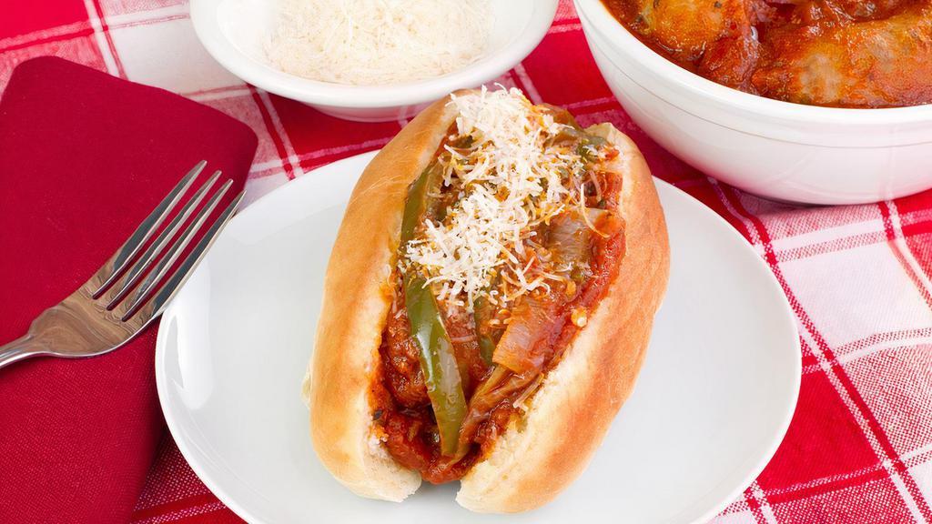 Italian Sausage Sandwich · Italian sausage with marinara sauce, onions, peppers.