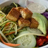 WeShred Salad · Mixed greens, roasted mushrooms & broccoli, carrots, zucchini, cabbage, cucumbers, radish, r...