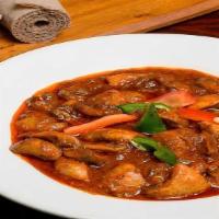 Ingudai/Mushroom Tibs (IMT) · Cremini mushrooms, onions, tomatoes, ginger, garlic, berbere, and spices.