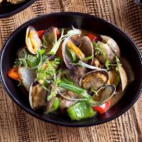 Clams in Black Bean Sauce · Manila clams, onions, ginger, jalapenos