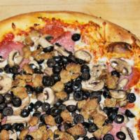 Big Faz · Salami, pepperoni, fresh mushrooms, black olives, and Italian sausage.