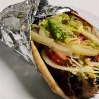 Beef Gyro Wrap · Lettuce, tomatoes, pickles and tzatziki sauce.