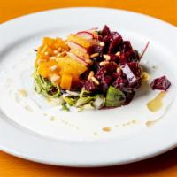 Roasted Beet Salad · Mixed greens, citrus, and sherry-goat cheese dressing.