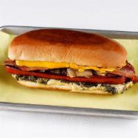 QD Mission Dog · Butterflied all-beef hot dog, a strip of bacon, fire-roasted jalapeño spread, sauteed onion,...