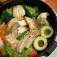 Kobe Soup · Potstickers, silver noodles, tofu, Napa cabbage, kabocha, mushrooms, broccoli, cauliflower, ...