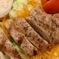 204.Chicken Salad · Grilled Chicken with chopped iceberg lettuce, carrot, cucumber, tomato and house sesame dres...