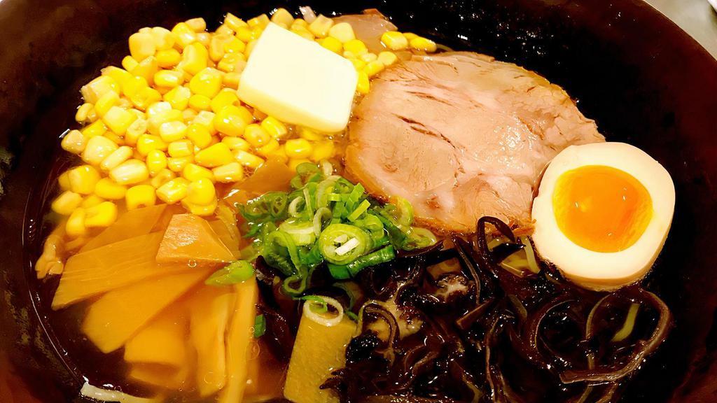 310. Butter Corn Ramen · Butter and corn with pork, egg, black fungus and bamboo stem.