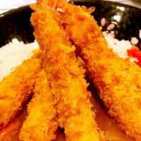 503. Ebi Curry Rice · Deep fried prawns with curry sauce over rice.