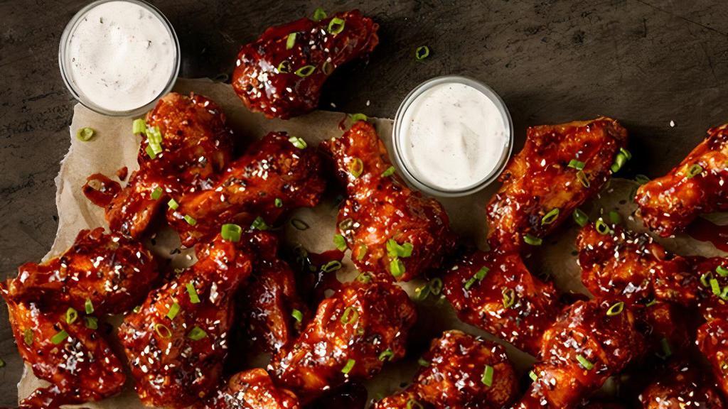 32 Ct. Wings · Traditional bone-in wings, brined & hand-tossed in your choice of sauce or rub. Choose your flavors! Served with Ranch or Bleu Cheese
