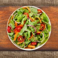 Dinner Salad (Side) · (Vegetarian) Romaine lettuce, tomatoes, shredded carrots, cucumbers, and croutons tossed wit...