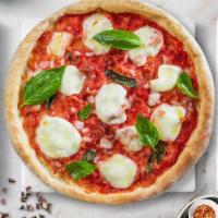 Gluten Free Margherita Pizza · Tomatoes, basil, and parmesan cheese on a gluten-free crust.