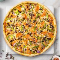 Gluten Free Veggie Pizza · Mushrooms, bell peppers, onion, fresh tomatoes, and olives on a gluten-free crust.