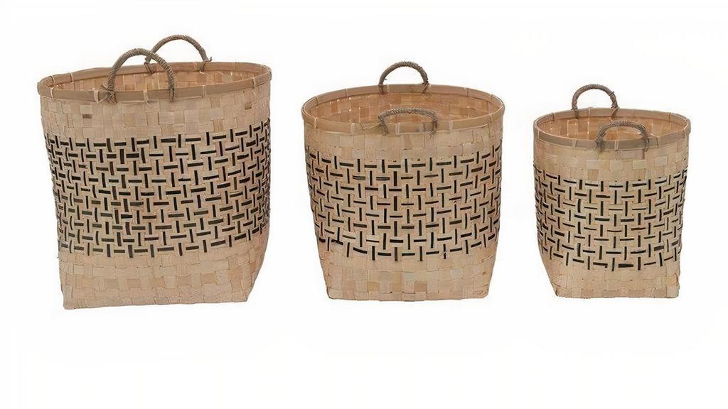 Hand-Woven Bamboo Baskets with Handles · 