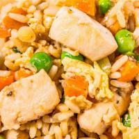 Chicken Fried Rice · Fried rice with chicken, egg and mixed vegetables.