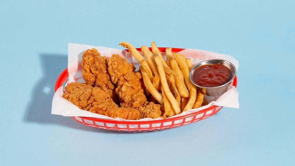 Fried Chicken Tenders Plate · Four crispy fried chicken tenders, served with your choice of dipping sauce and french fries.