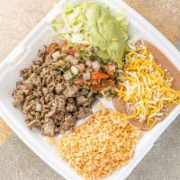 Carne Asada Plate · Includes choice of 4 pieces of corn or 2 pieces of flour tortilla. includes rice and beans.