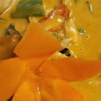 Pumpkin Curry · Pumpkin, red curry, bell pepper, pea, and your choice of meat or vegetables.