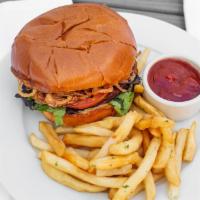 Spicy Black Bean Burger · Served with chipotle horseradish aioli.