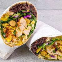 Chicken Larb Burrito · Baked turmeric chicken and chickpeas with a citrusy toasted rice 
