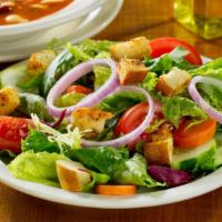 House Salad · Romaine, iceberg, spring mix, tomatoes, red onions, cucumbers, carrots and home-made croutons.