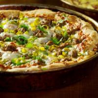 Great Chicago Fire · Mrs. O’leary got real hot over this one! Italian sausage, sport peppers, fresh garlic & cila...